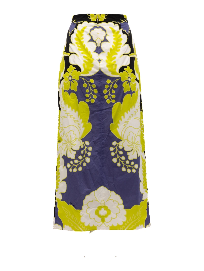 Women Floral Skirt in Black, Lime Green, White Details