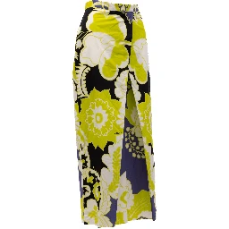 Women Floral Skirt in Black, Lime Green, White Details