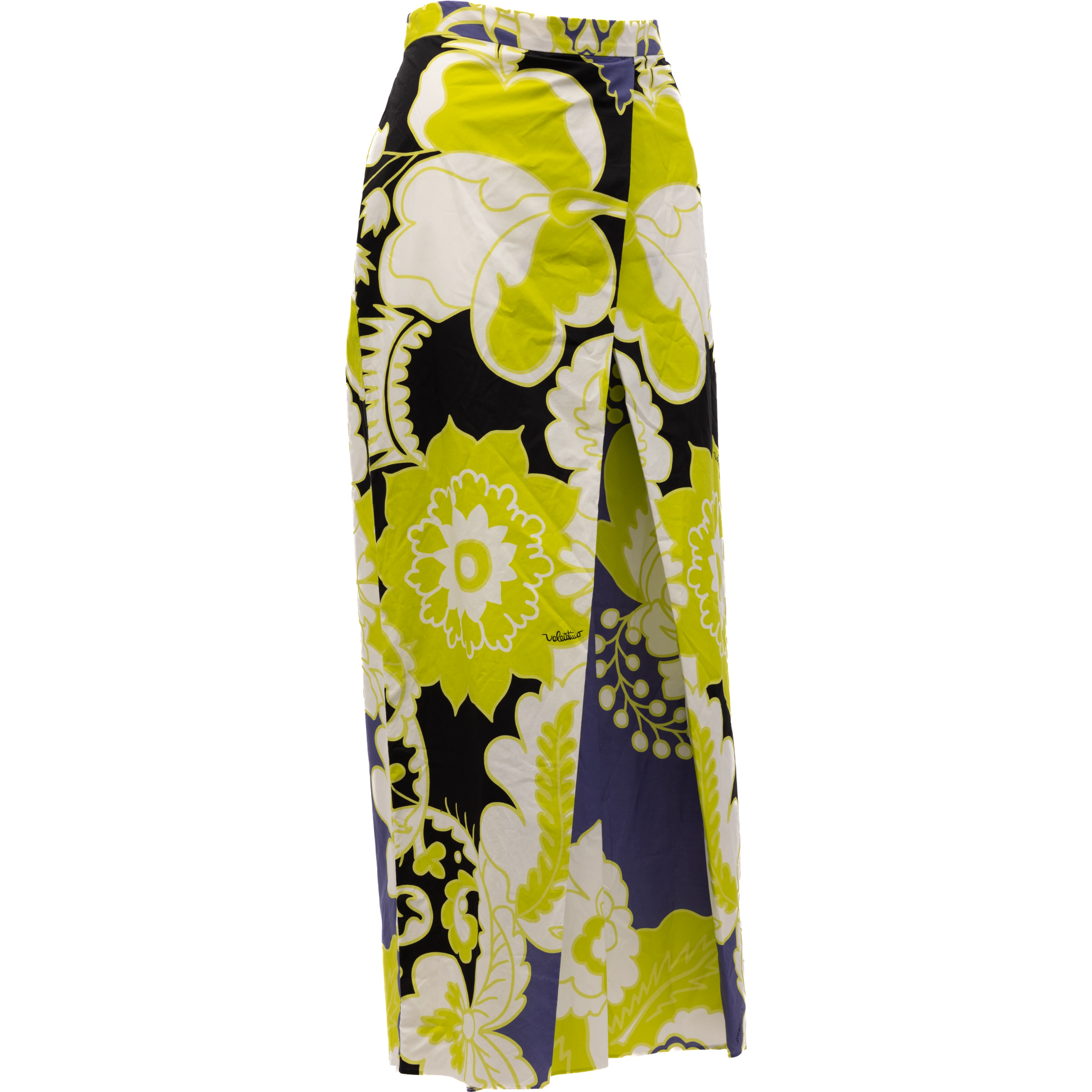 Women Floral Skirt in Black, Lime Green, White Details