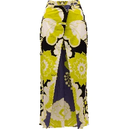 Women Floral Skirt in Black, Lime Green, White Details