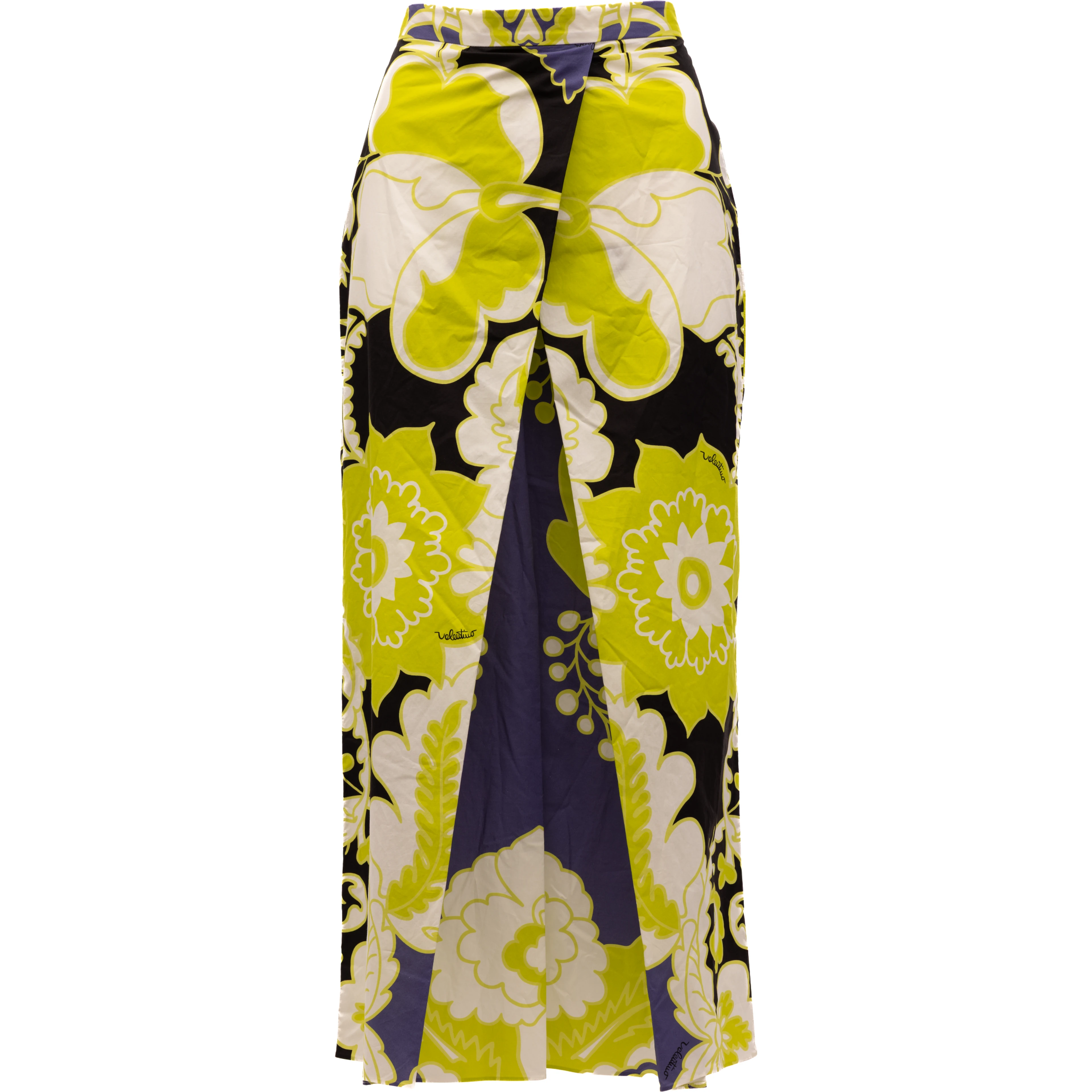 Women Floral Skirt in Black, Lime Green, White Details