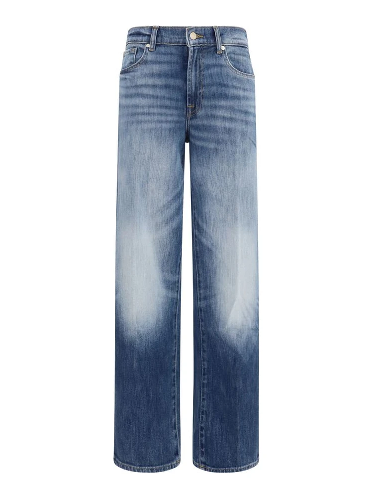 Blue Cotton Straight-Leg Jeans