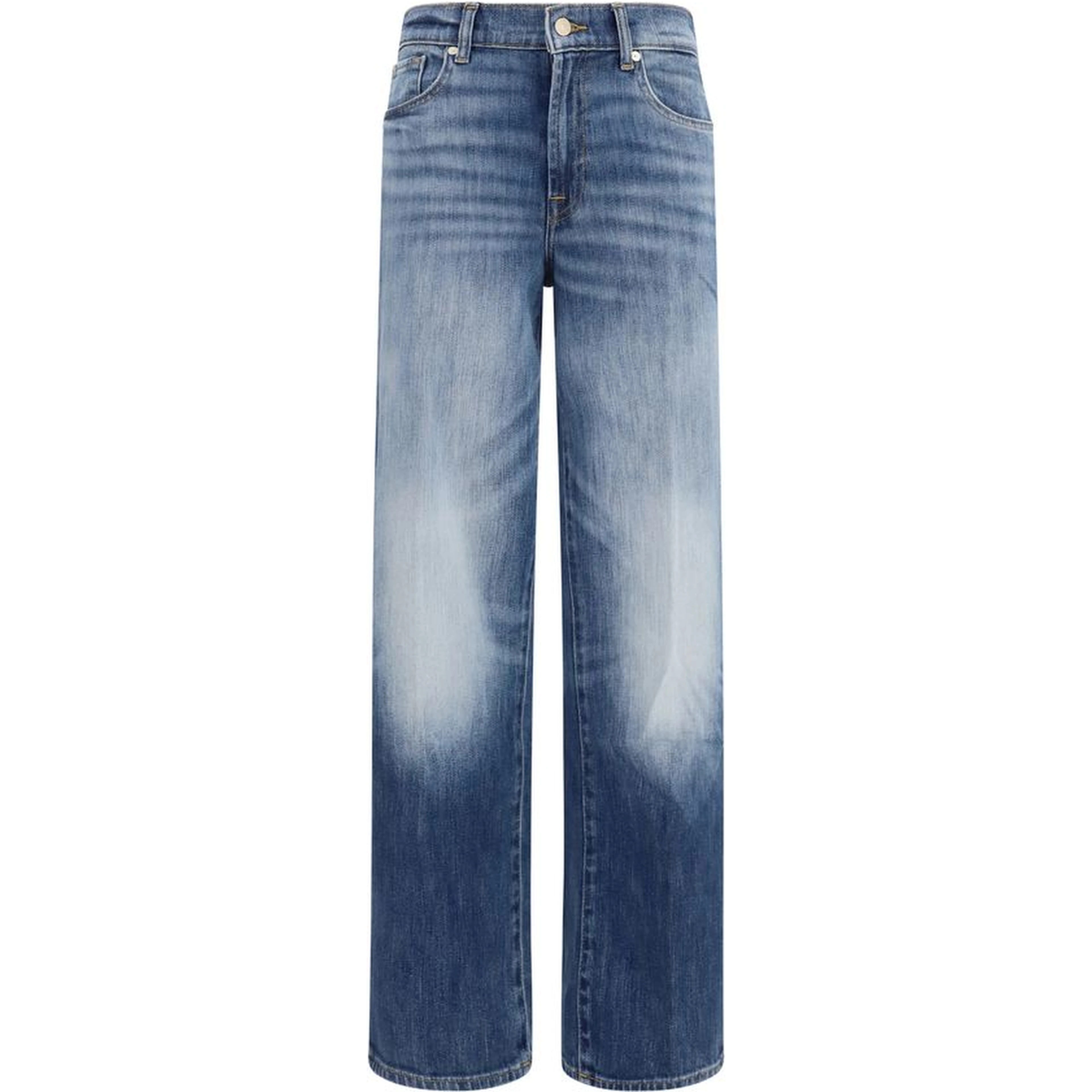 Blue Cotton Straight-Leg Jeans