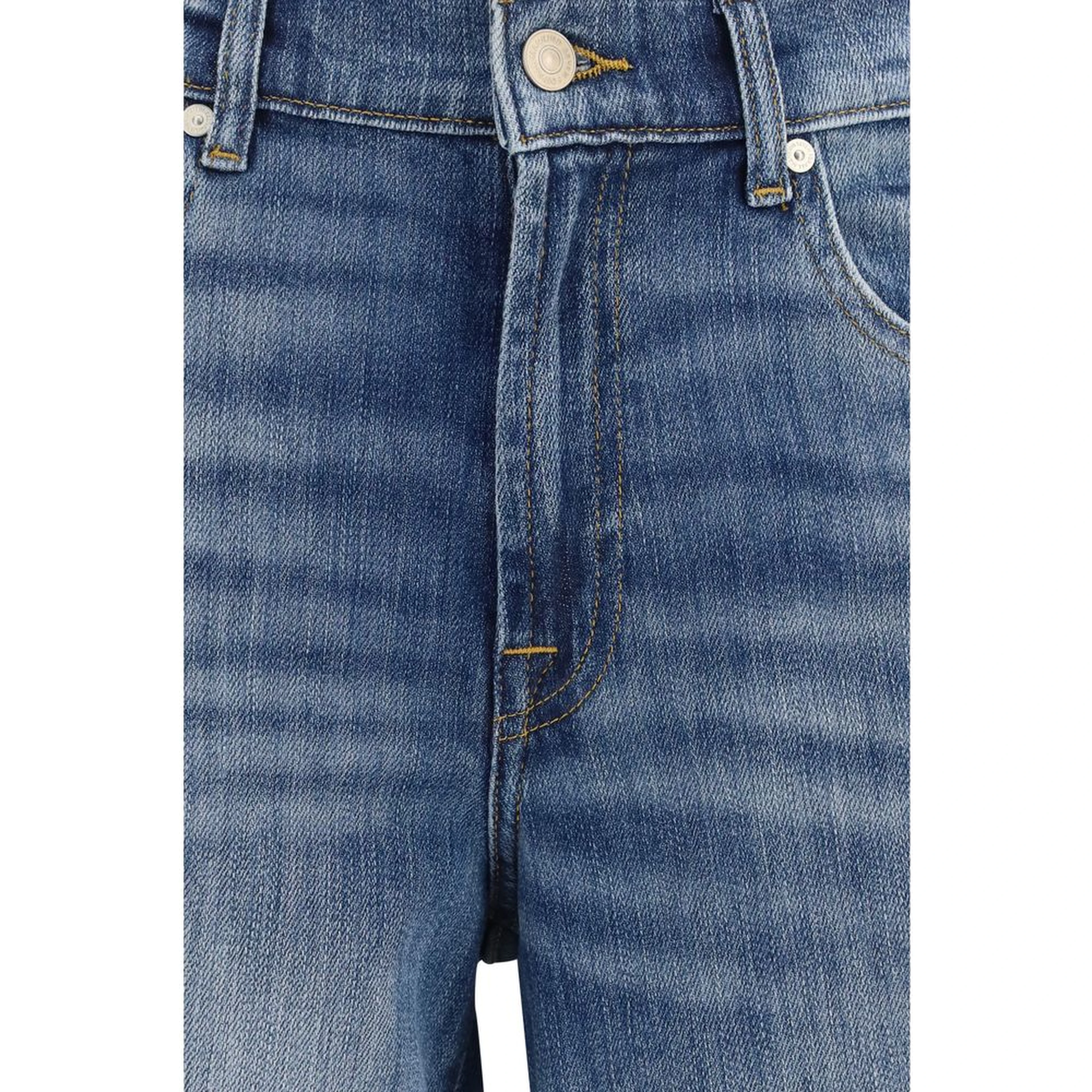 Blue Cotton Straight-Leg Jeans