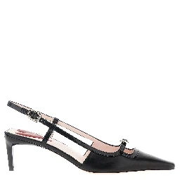 Black Calfskin Mid Heel Pumps