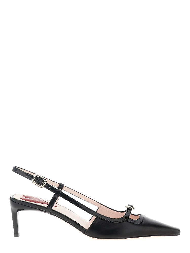 Black Calfskin Mid Heel Pumps