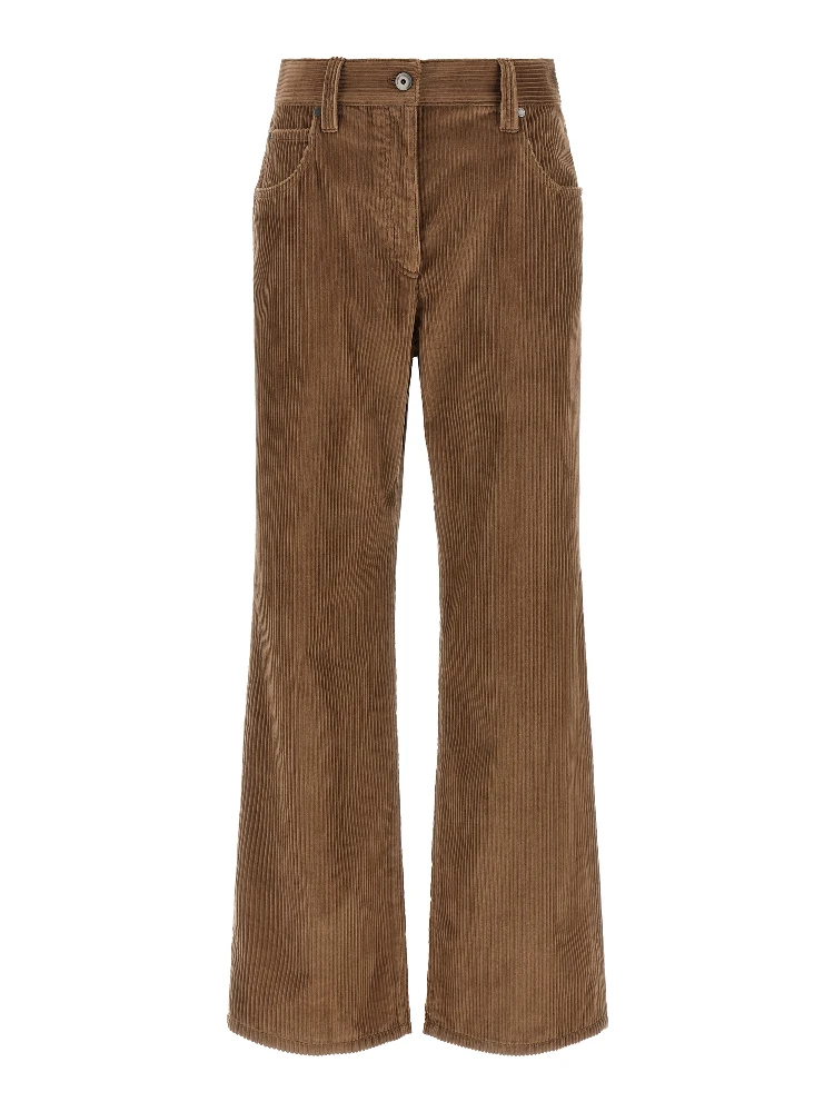 Brown Cotton Casual Pants