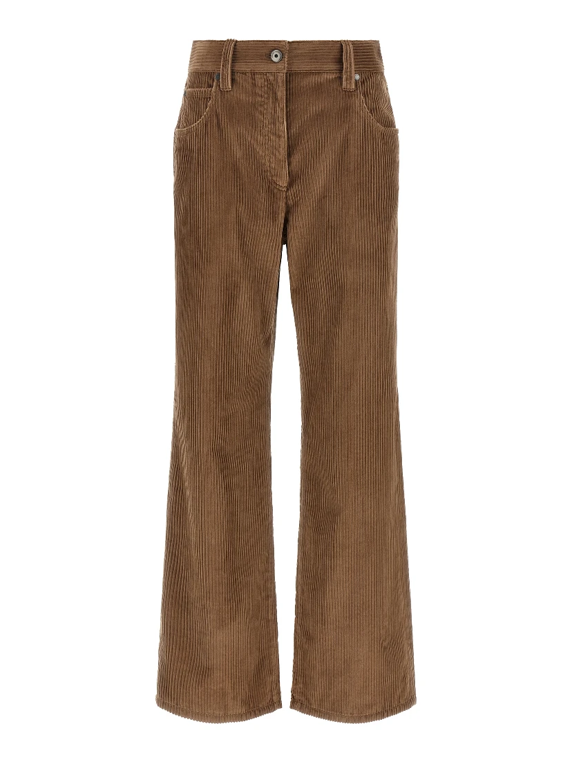 Brown Cotton Casual Pants
