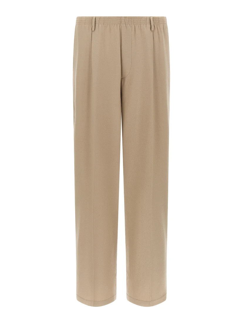 Beige Virgin Wool Casual Pants