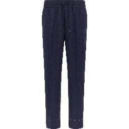 Blue Wool Casual Pants