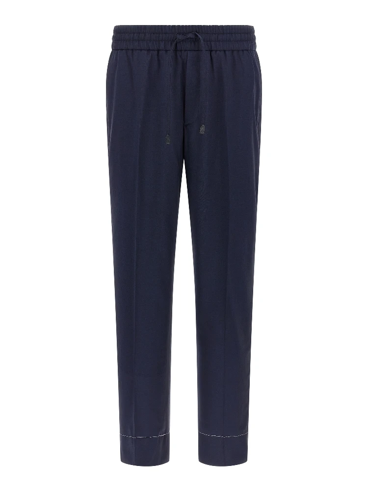 Blue Wool Casual Pants