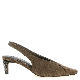 Gray Calfskin Mid Heel Pumps