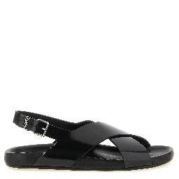 Black Calfskin Flat Sandals