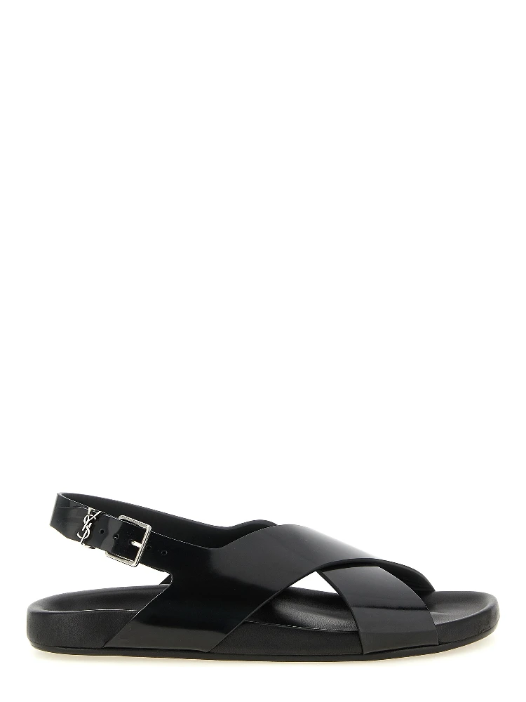 Black Calfskin Flat Sandals