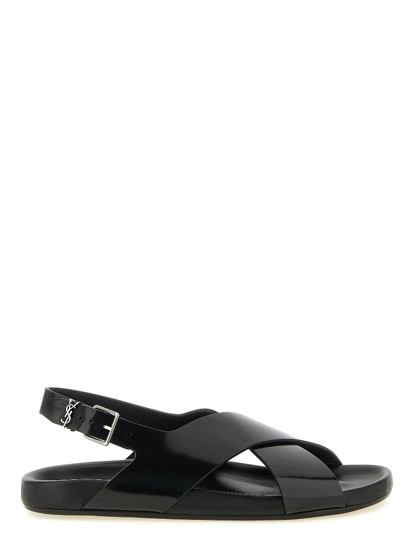 Black Calfskin Flat Sandals