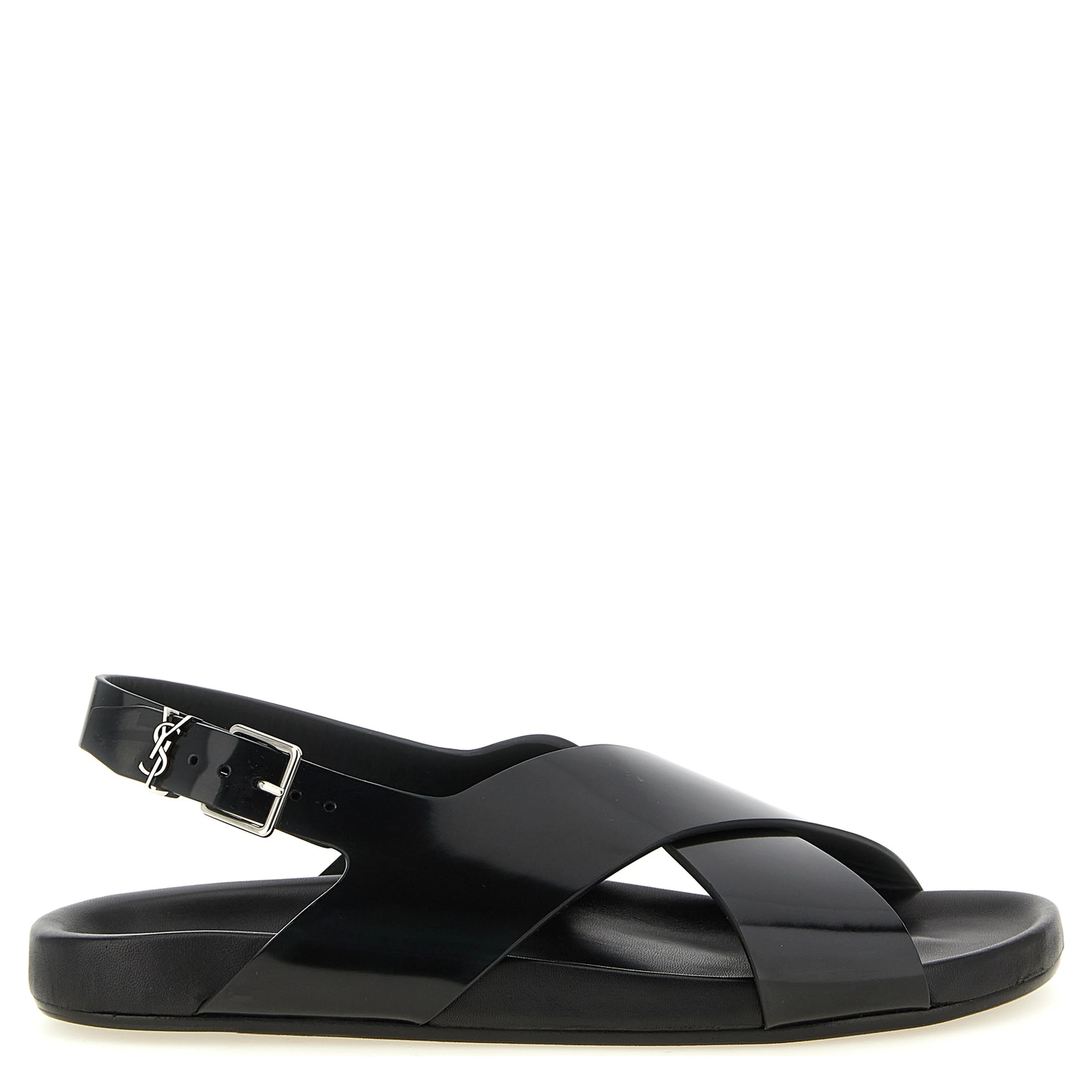 Black Calfskin Flat Sandals