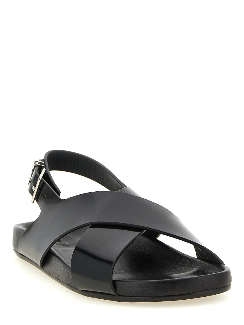 Black Calfskin Flat Sandals