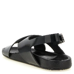 Black Calfskin Flat Sandals