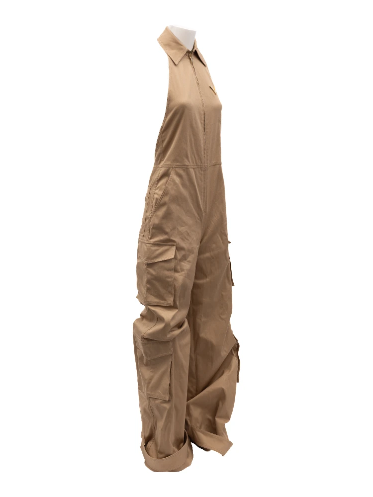 Women Beige Jumpsuit with an open back