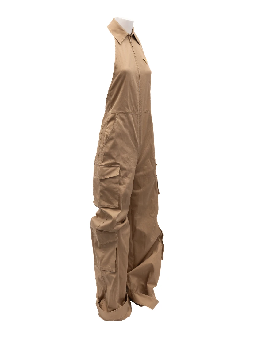Women Beige Jumpsuit with an open back