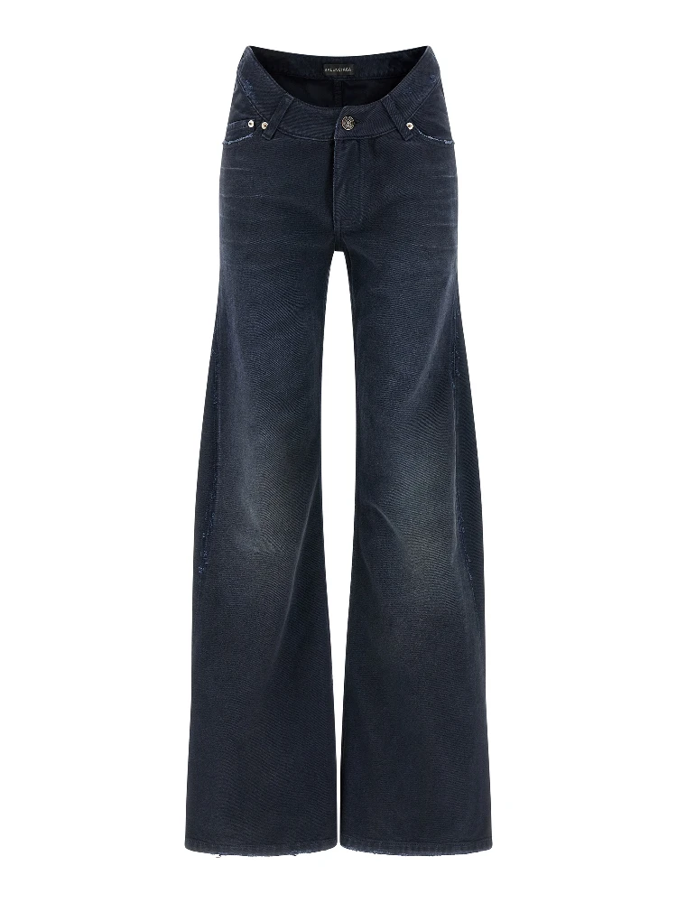 Blue Cotton Flared Jeans