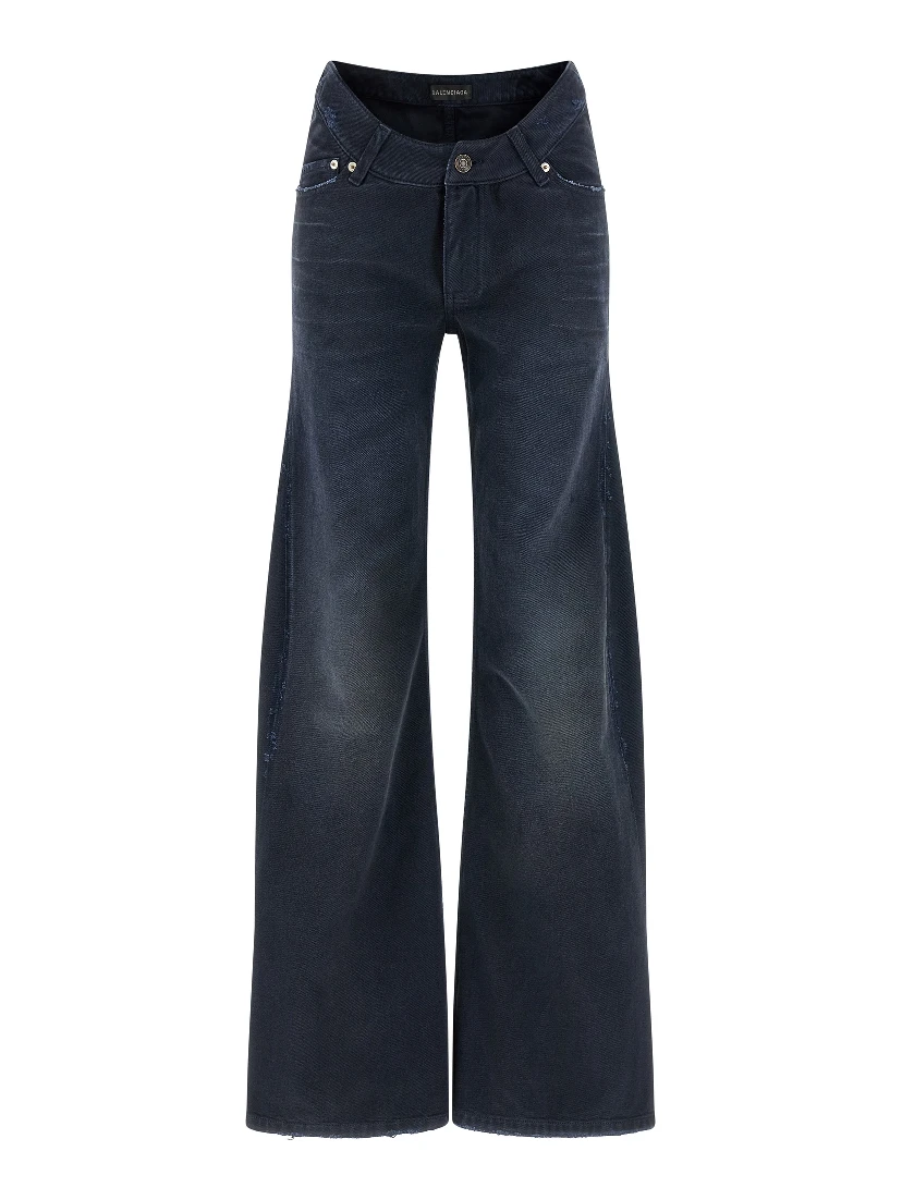 Blue Cotton Flared Jeans