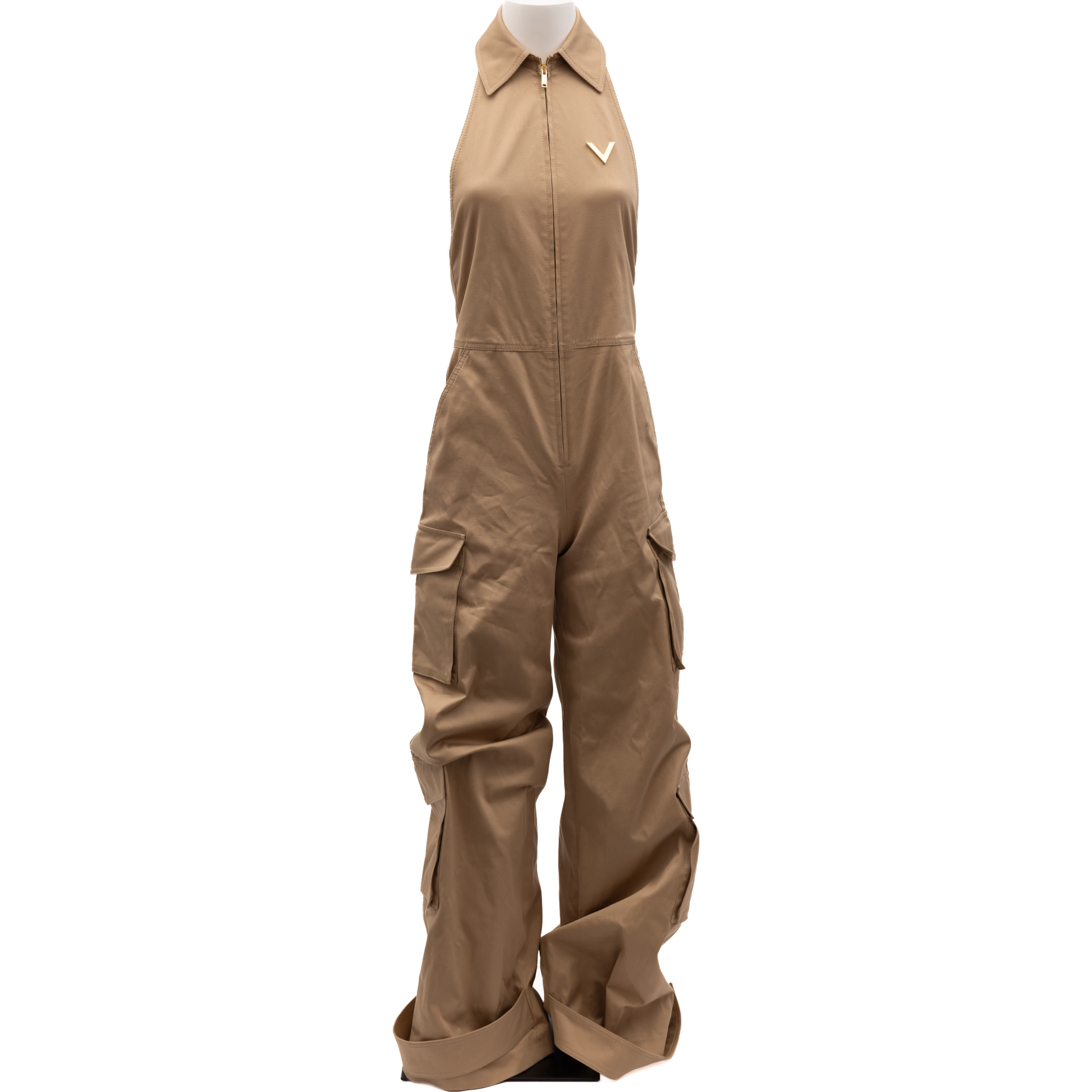Women Beige Jumpsuit with an open back
