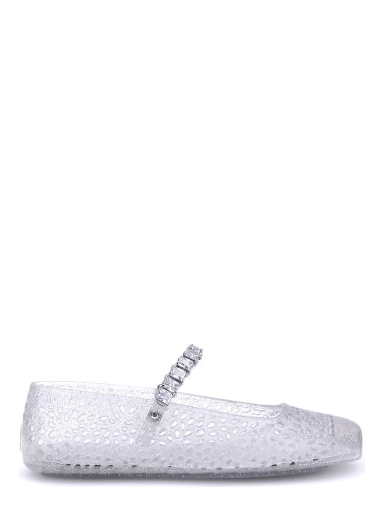 White Polyurethane Ballet Flats
