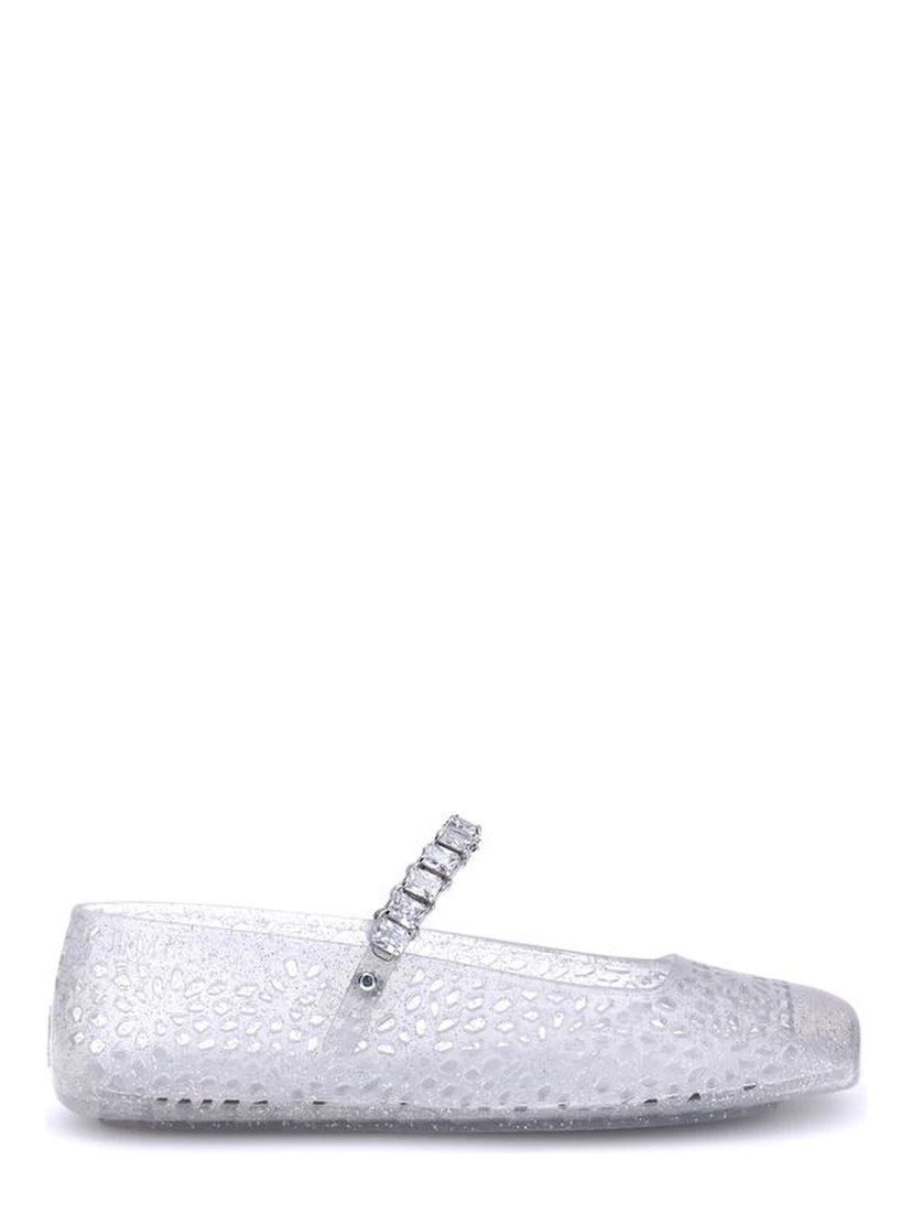 White Polyurethane Ballet Flats