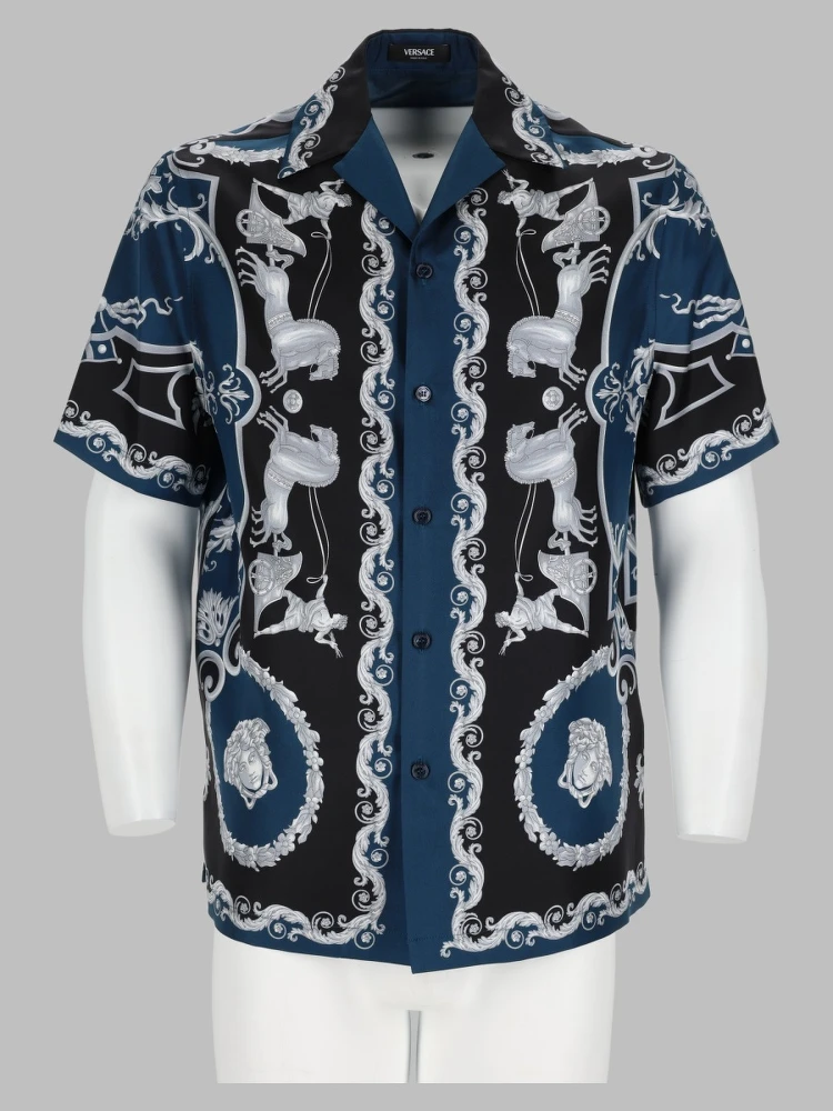 camicia in seta stampa baroque