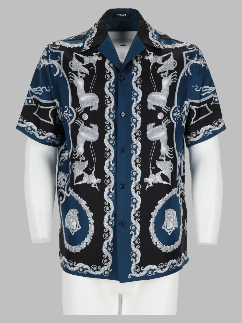 camicia in seta stampa baroque