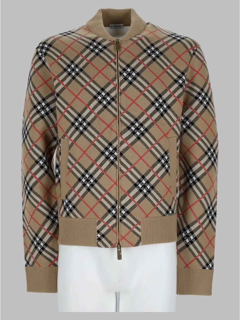 maglia con zip e stampa check