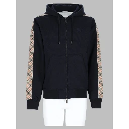 Felpa in cotone con cappuccio, cerniera e finiture Check