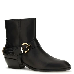 Black Calf Leather Bos Taurus Ankle Boots