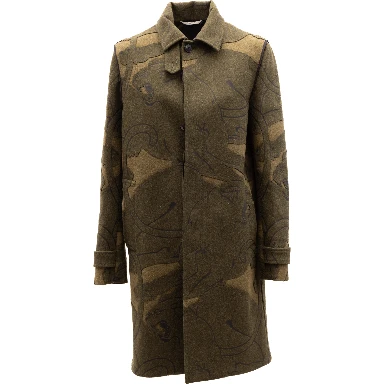 Green With Dark Patterns Women Wool Coat