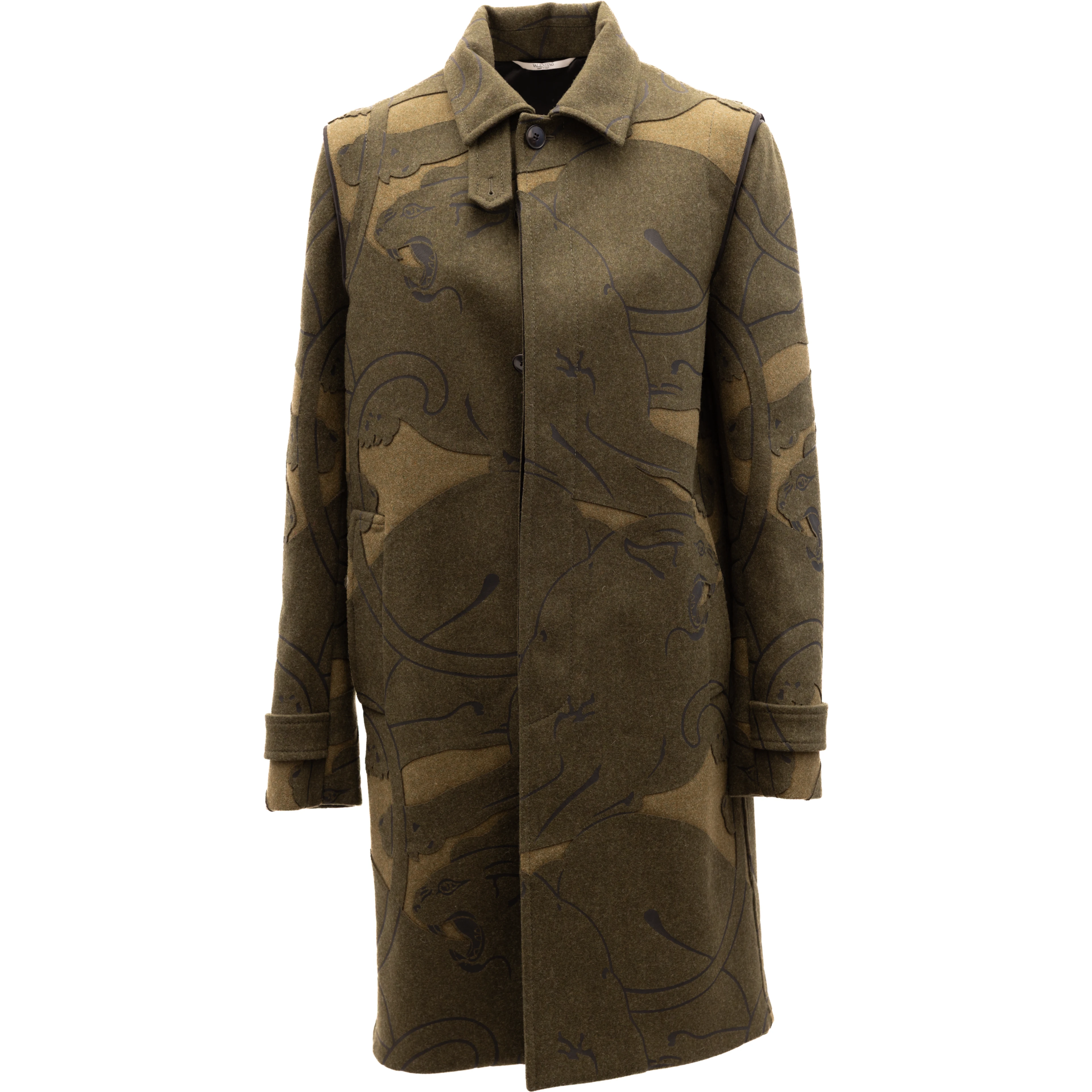 Green With Dark Patterns Women Wool Coat