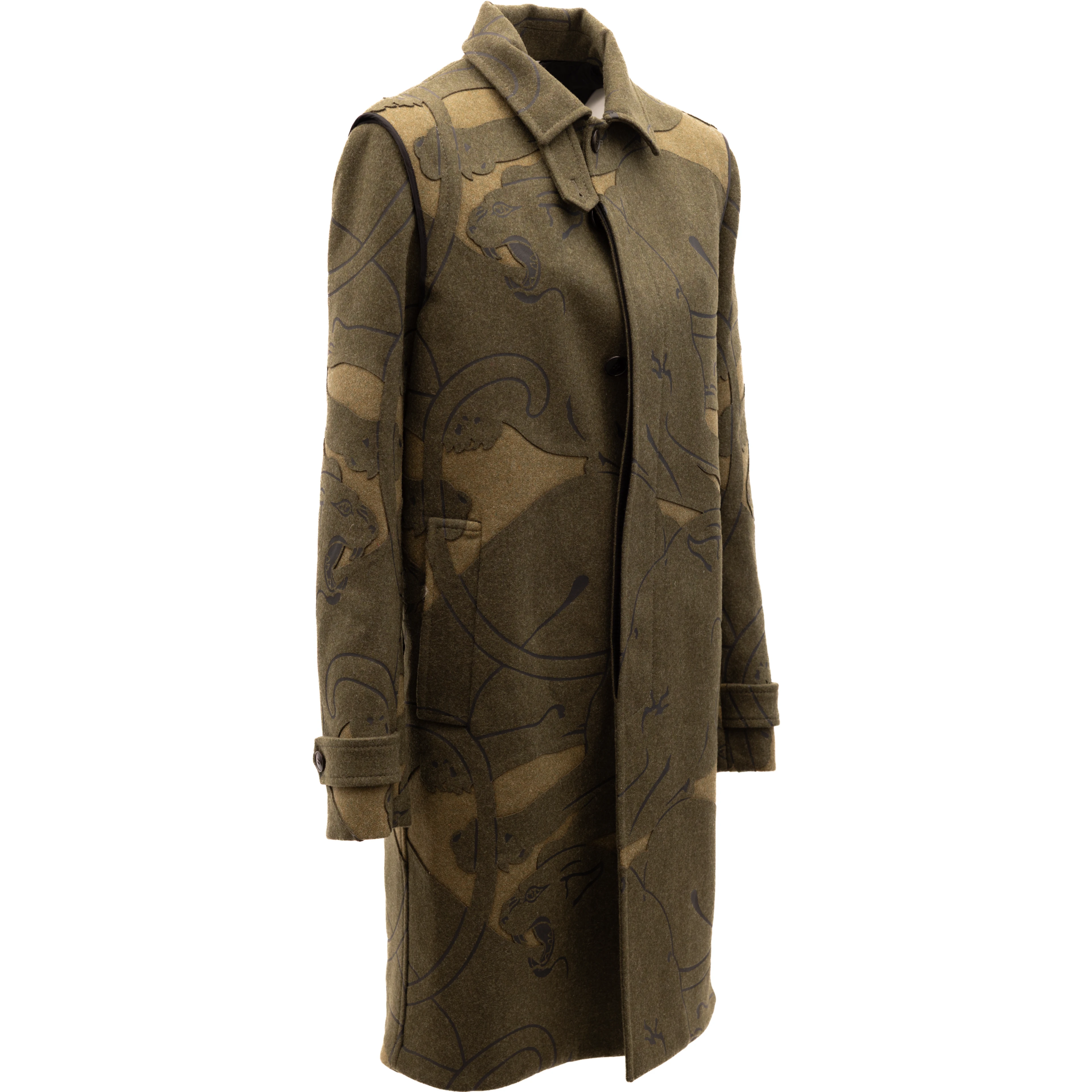 Green With Dark Patterns Women Wool Coat
