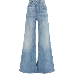 Blue Cotton Flared Jeans