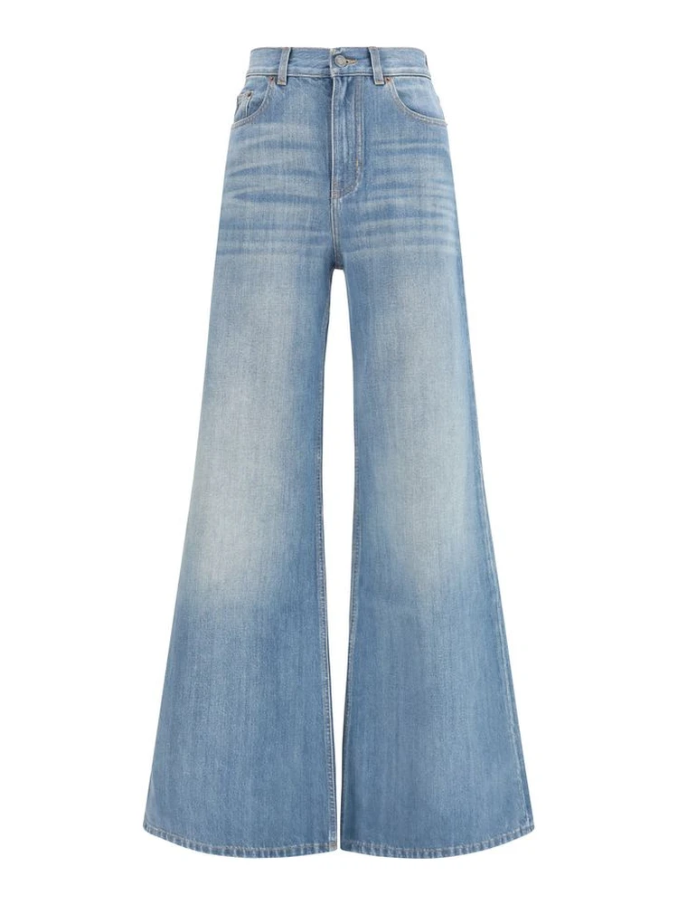 Blue Cotton Flared Jeans