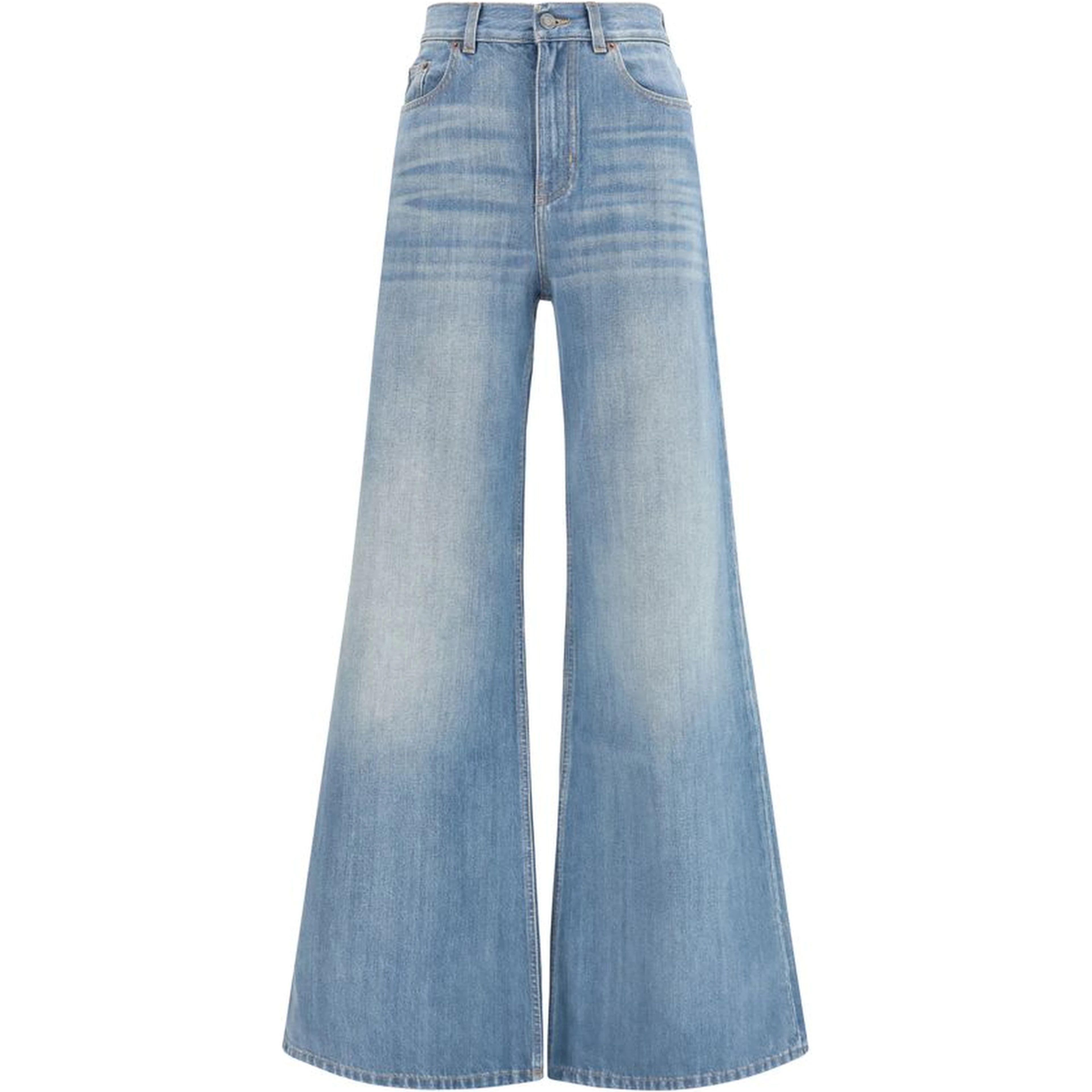 Blue Cotton Flared Jeans