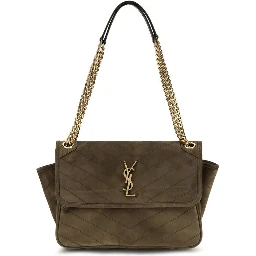 Bicolor Suede Leather Shoulder Bag