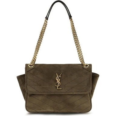 Bicolor Suede Leather Shoulder Bag