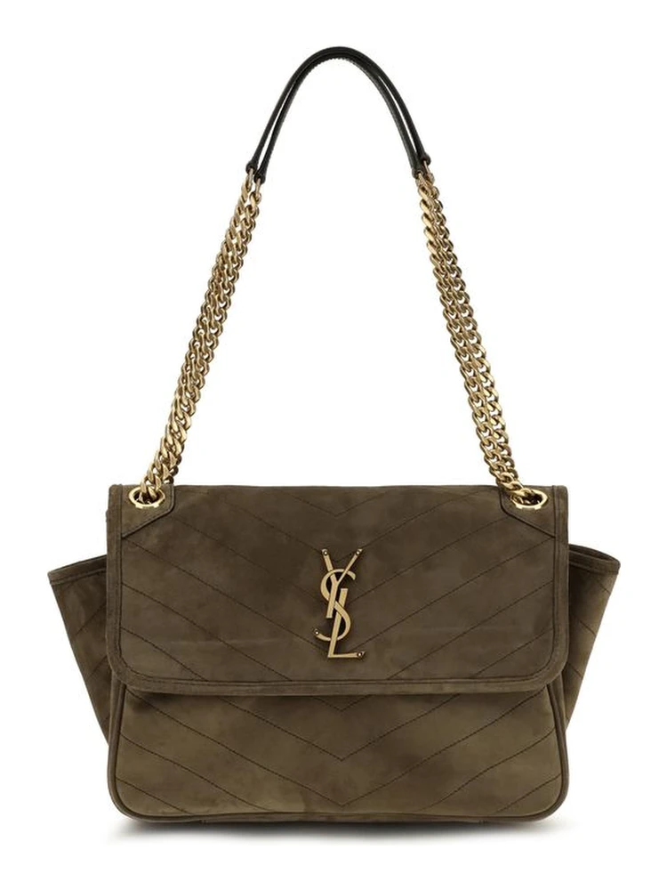 Bicolor Suede Leather Shoulder Bag