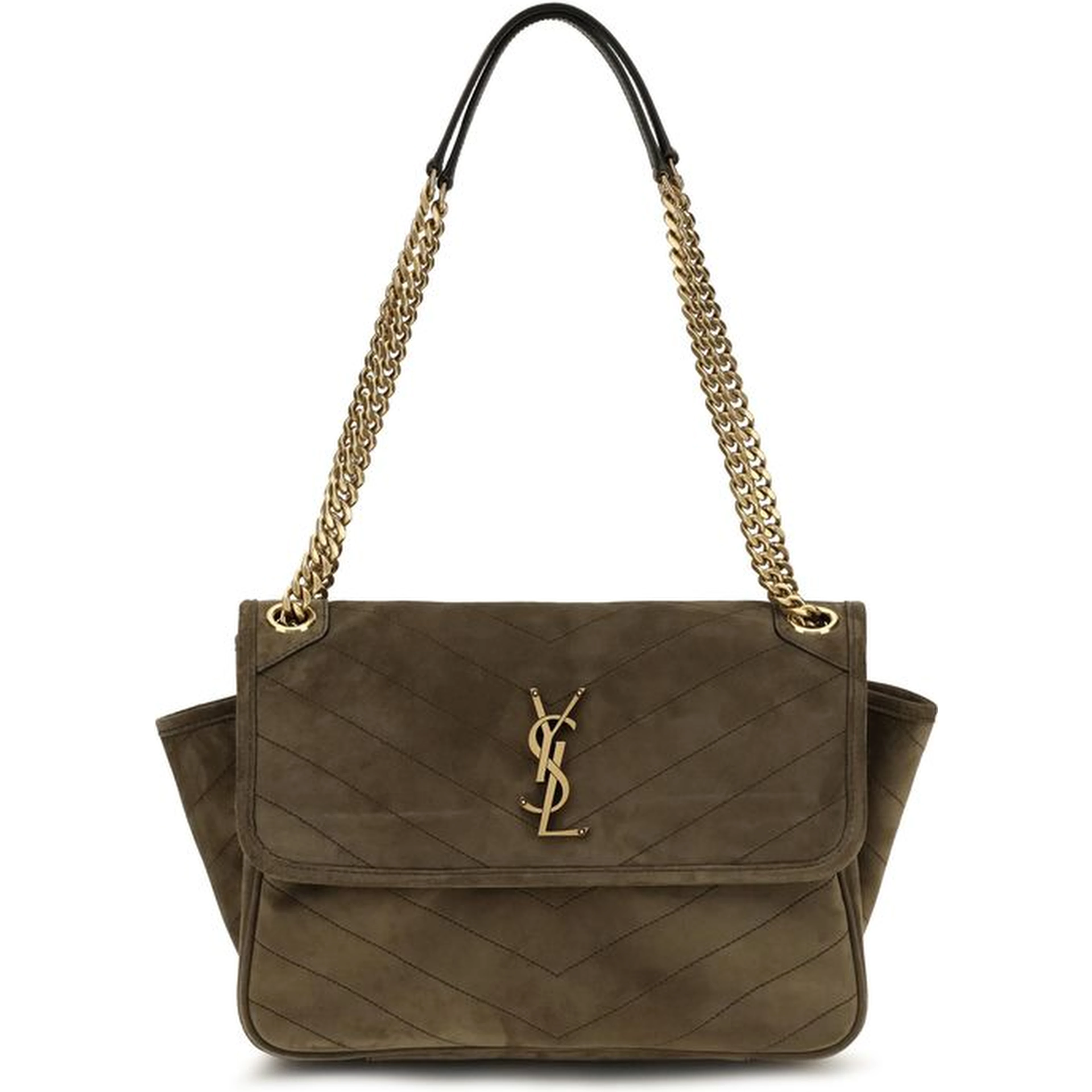Bicolor Suede Leather Shoulder Bag