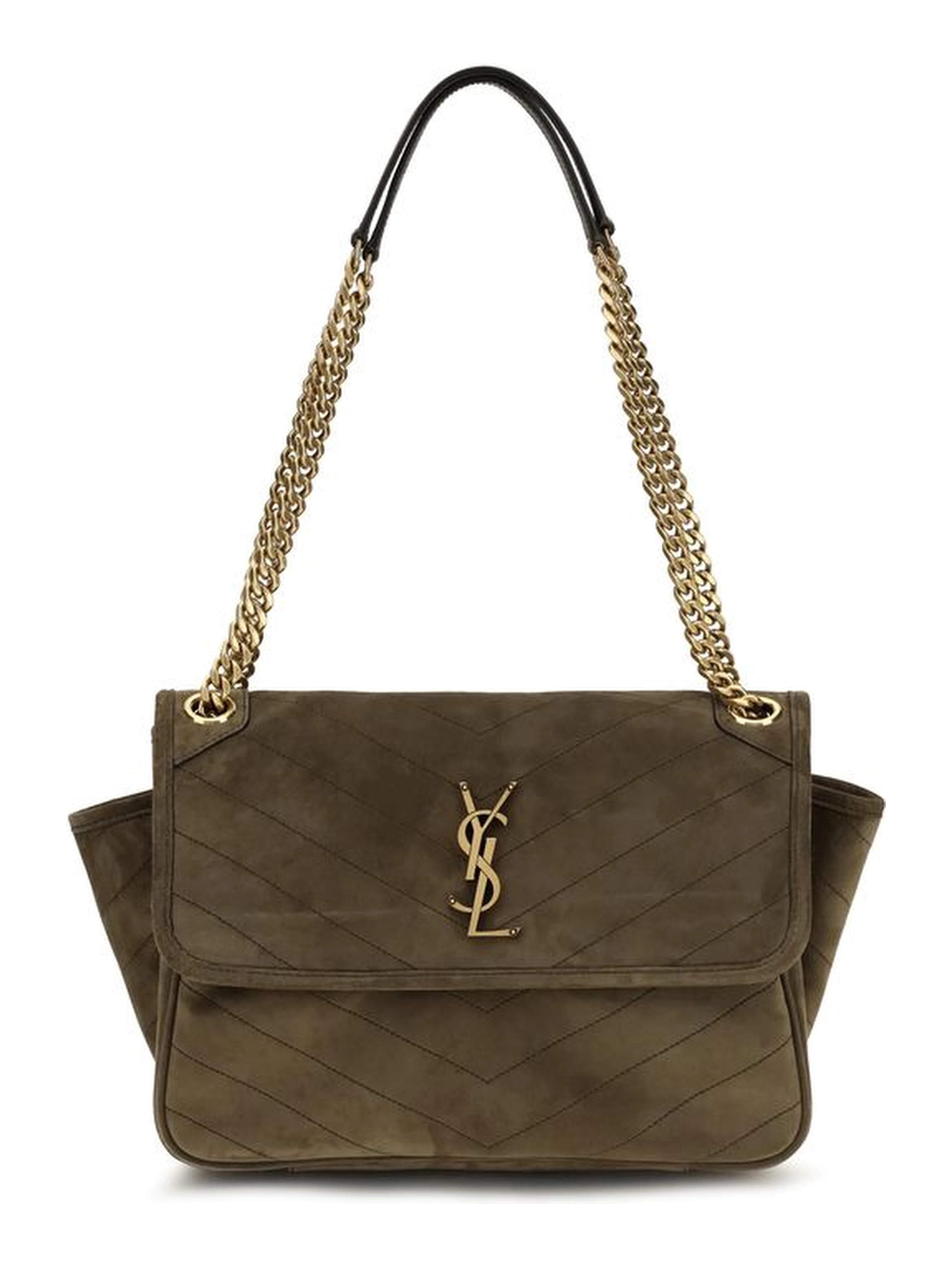 Bicolor Suede Leather Shoulder Bag