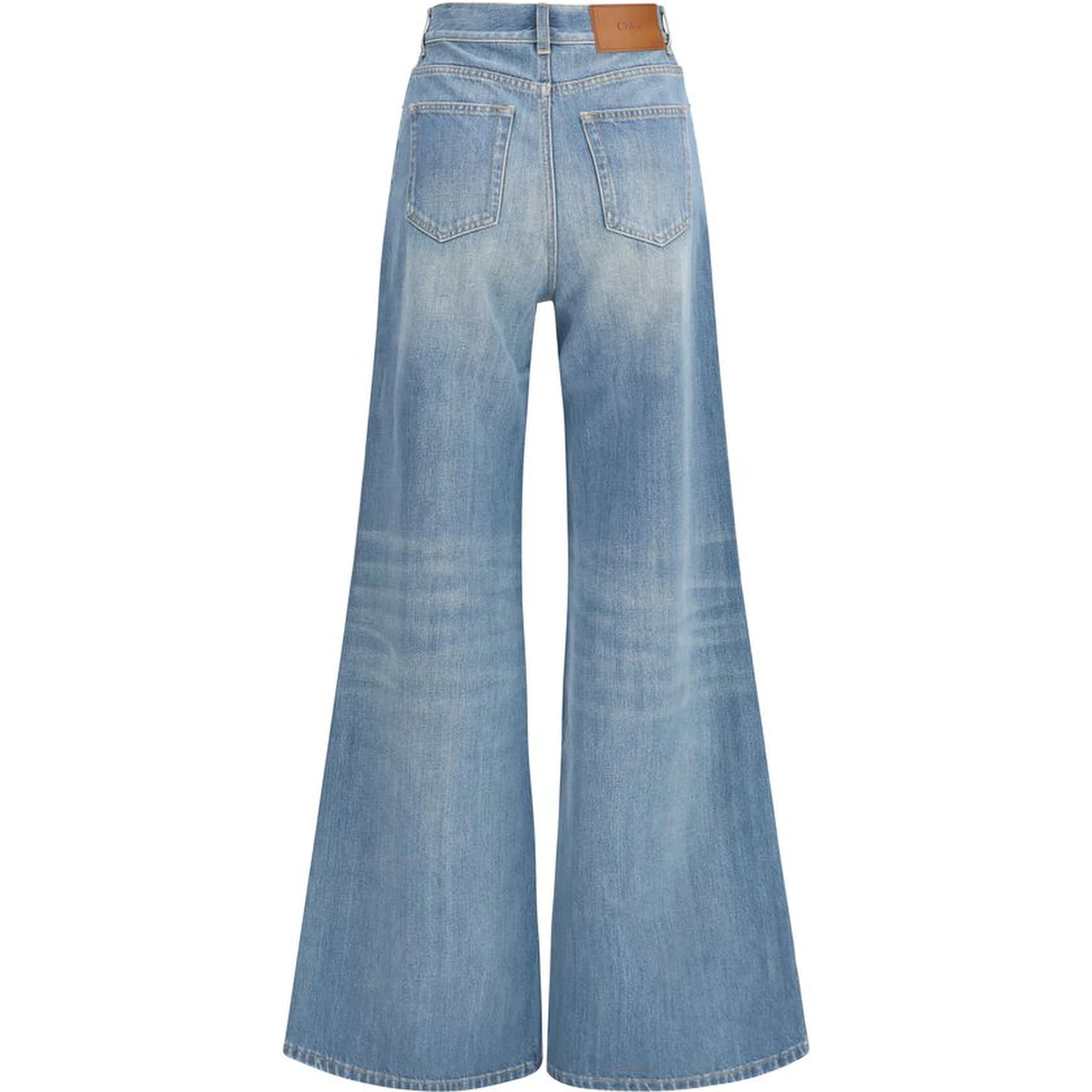 Blue Cotton Flared Jeans