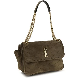 Bicolor Suede Leather Shoulder Bag