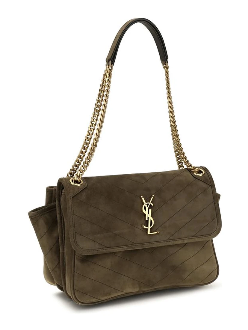 Bicolor Suede Leather Shoulder Bag