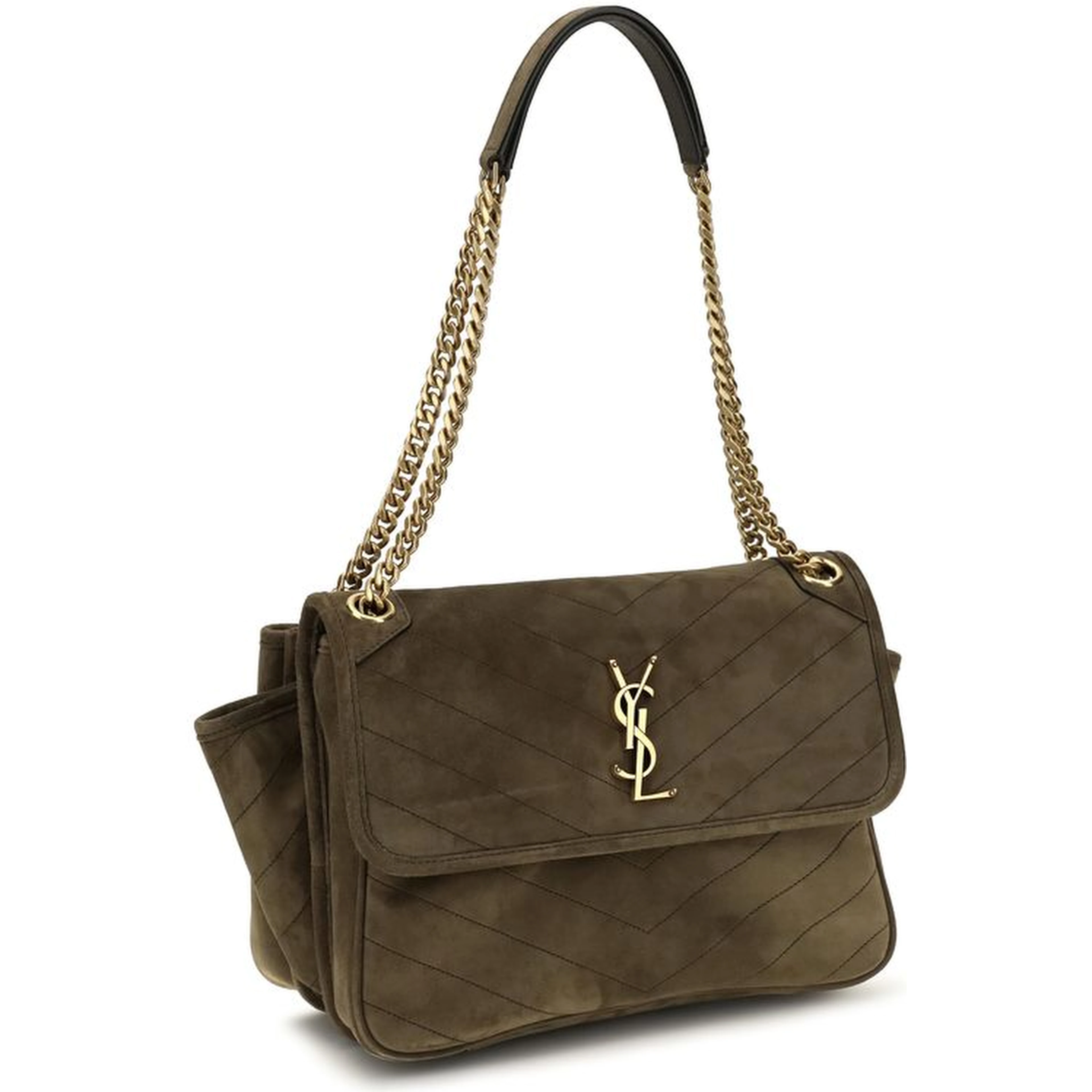 Bicolor Suede Leather Shoulder Bag