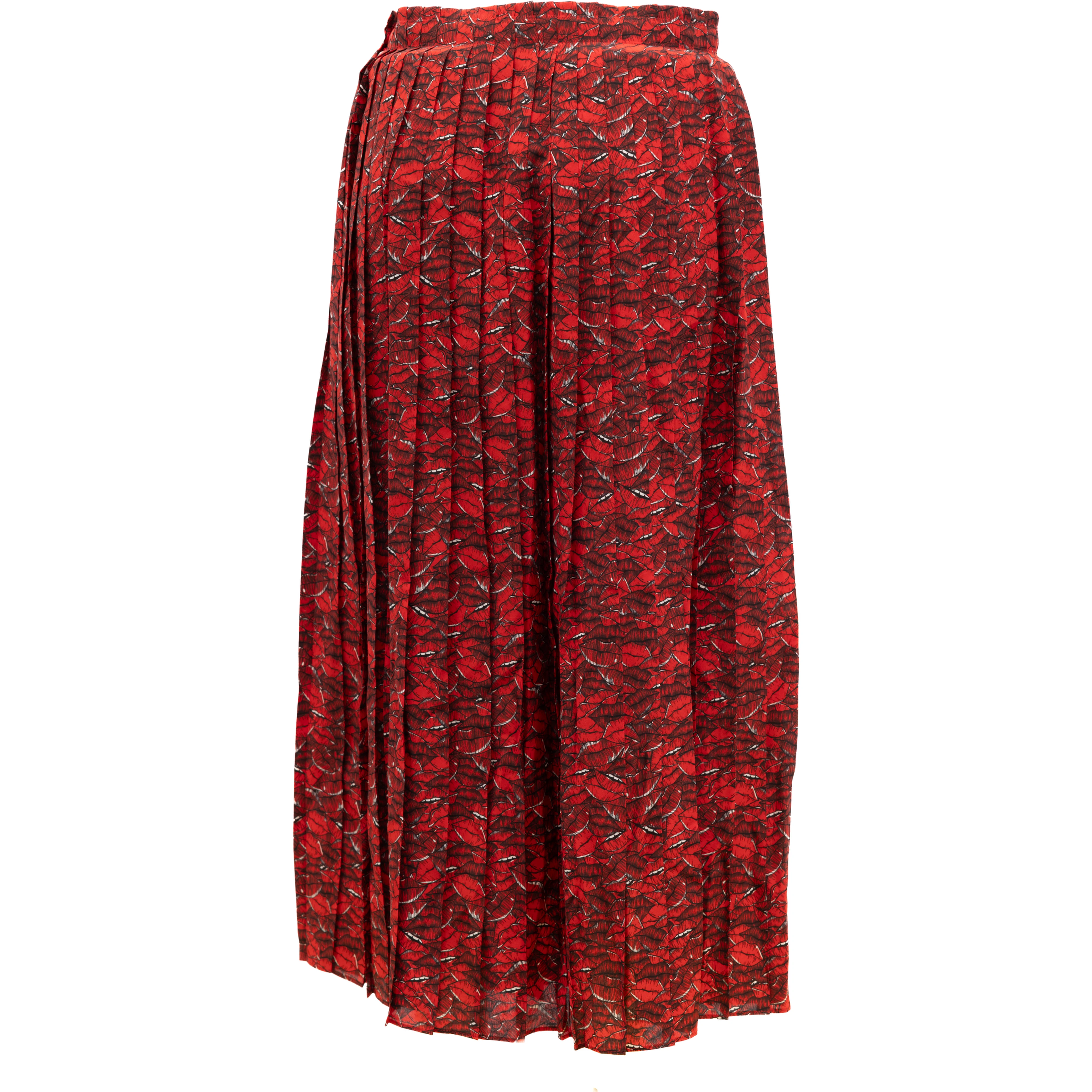 Women Midi Red Skirt with black and white details
